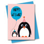 wenskaart stripey cats - happy birthday -  pinguïns 