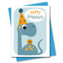 wenskaart stripey cats - happy birthdayasaurus - dinosaurus 