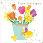 paaskaart piano color - Fijne Paasdagen - kuikens en bloemen