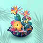 3D kaart - pirouettes cards - tropische bloemen