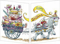 uitklapbare verjaardagskaart cache-cache - happy birthday - paard trekt kar met taart