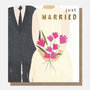 trouwkaart caroline gardner - just married - bruid en bruidegom