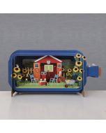 3D pop up wenskaart - message in a bottle - tuinhuis en zonnebloemen | mullerwenskaarten 