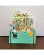 3d pop-up kaart miniature greetings - broeikas planten katten | Muller wenskaarten