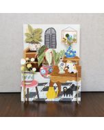 3d pop-up kaart miniature greetings - katten op tafel en planten | muller wenskaarten