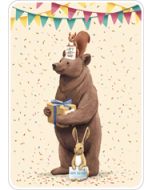 ansichtkaart van rosi hilyer - happy birthday - beer, eekhoorn en haas | mullerwenskaarten 