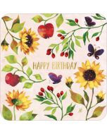 vierkante ansichtkaart met envelop - happy birthday - zonnebloemen | mullerwenskaarten
