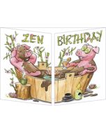 uitklapbare wenskaart cache-cache - zen birthday - varkens | muller wenskaarten