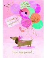 grote verjaardagskaart A4 - gelukkige verjaardag fijne dag gewenst! - teckel met ballonnen