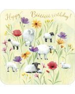 vierkante ansichtkaart met envelop - Happy Bêêêêêêêêêêrthday - schapen