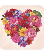 vierkante ansichtkaart met envelop - hart van bloemen