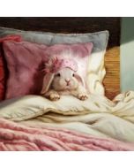 vierkante ansichtkaart met envelop Lucia Heffernan - konijntje in bed | muller wenskaarten