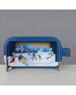 3D pop up wenskaart  - message in a bottle - skiën | mullerwenskaarten 