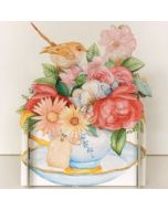 3d pop-up kaart miniature greetings - bloemen, rozen in kop en schotel | muller wenskaarten