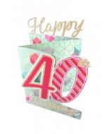 40 jaar - 3d verjaardagskaart cutting edge - happy 40th birthday - roze