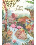 grote verjaardagskaart A4 - izou - happy birthday - flamingo