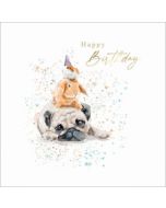 verjaardagskaart second nature - happy birthday - cavia konijn en hond