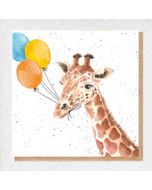 wenskaart fine art - giraffe met ballonnen