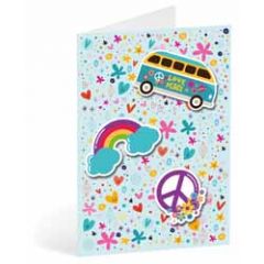 wenskaart busquets - love peace - bus regenboog
