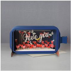 3D pop up wenskaart - message in a bottle - love you - hartjes | muller wenskaarten
