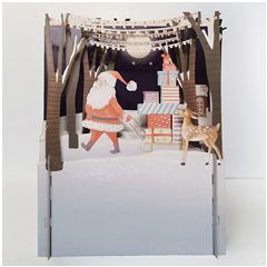 3d pop-up kerstkaart miniature greetings - kerstman en cadeautjes