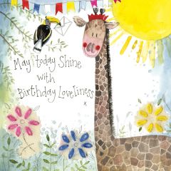 verjaardagskaart alex clark - may today shine with birthday loveliness - giraffe en toekan | mullerwenskaarten