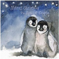 kerstkaart alex clark - merry christmas to a special couple - pinguins