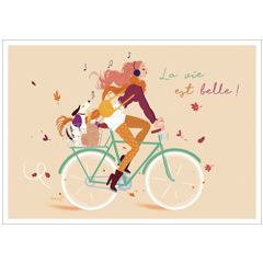 ansichtkaart van audrey bussi - la vie est belle - fiets | mullerwenskaarten 