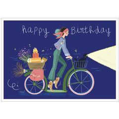 ansichtkaart van audrey bussi - happy birthday - fiets | mullerwenskaarten 