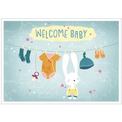 ansichtkaart van jessica sécheret - welcome baby - waslijn | mullerwenskaarten 