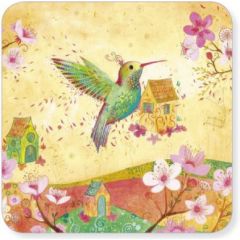 vierkante ansichtkaart met envelop - kolibri
