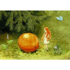 ansichtkaart elsa beskow - meisje bij sinaasappel