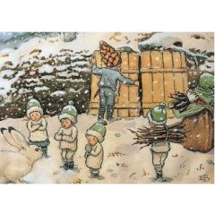 ansichtkaart elsa beskow - kinderen in de sneeuw