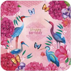 vierkante ansichtkaart met envelop - happy birthday - vogels