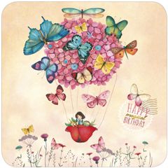 vierkante ansichtkaart met envelop - happy magical birthday - vlinders