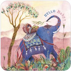 vierkante ansichtkaart met envelop - hello baby! - olifant