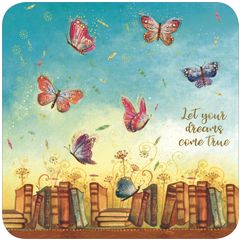 vierkante ansichtkaart met envelop - let your dreams come true - boeken en vlinders|Muller wenskaarten