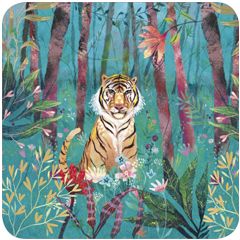 vierkante ansichtkaart met envelop - tijger|Muller wenskaarten