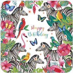 vierkante ansichtkaart met envelop - happy birthday - zebra's