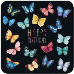 vierkante ansichtkaart met envelop - happy birthday - vlinders