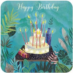 vierkante ansichtkaart met envelop - happy birthday - taart | muller wenskaarten