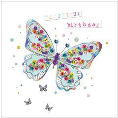 wenskaart - beautiful birthday  - vlinder met knopen | mullerwenskaarten