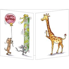 uitklapbare wenskaart cache-cache - happy birthday - lang cadeau voor giraffe | muller wenskaarten