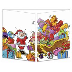 uitklapbare kerstkaart cache-cache - kerstman met cadeautjes | muller wenskaarten