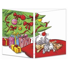 uitklapbare kerstkaart cache-cache - kittens bij kerstboom | muller wenskaarten