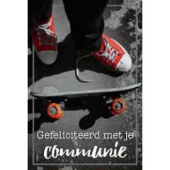 communiekaart - gefeliciteerd met je communie - skateboard