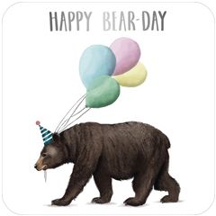 vierkante ansichtkaart met envelop - happy bear-day - beer