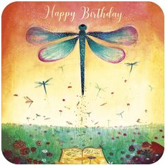 vierkante ansichtkaart met envelop - happy birthday - libelles