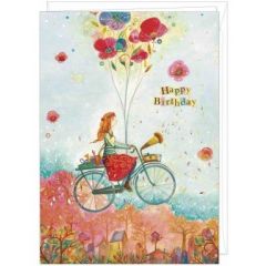 grote verjaardagskaart A4 - jehanne weyman - happy birthday - meisje op fiets