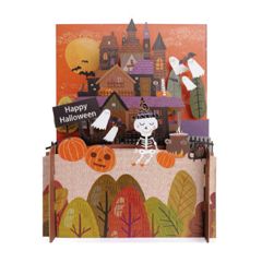 Miniature pop-up kaart Happy Halloween - spookhuis